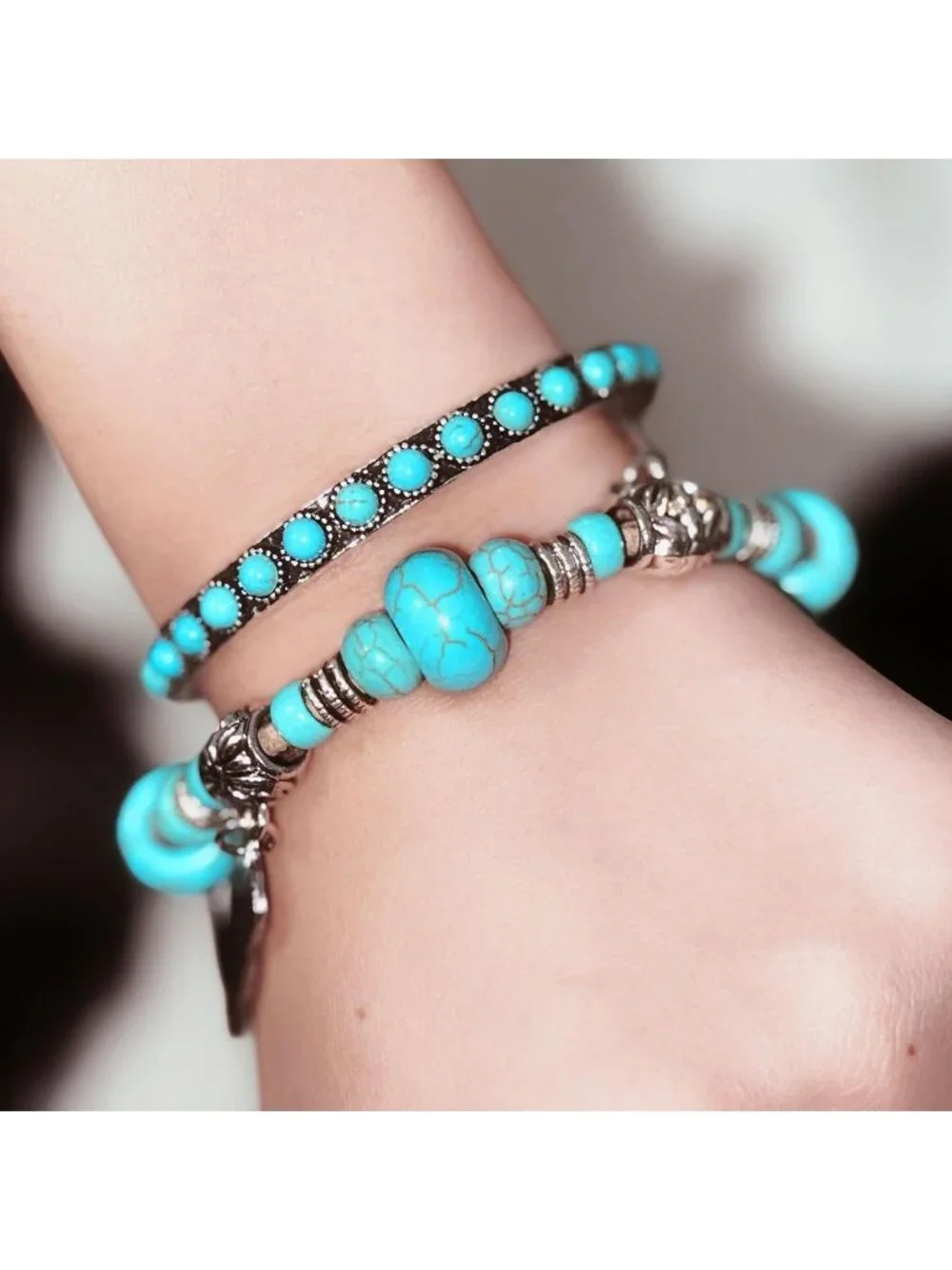 Bohemian Turquoise Cuff Bangle Bracelet for Women - Rustic Cowgirl Style Jewelry